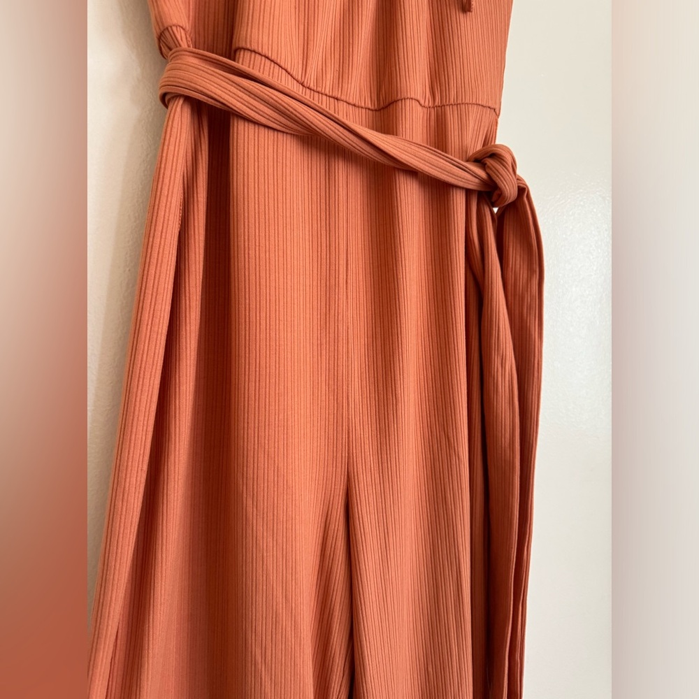Lovers + Friends Langley Peach Halter Tie-Waist Ribbed Jumpsuit - Picture 6 of 9